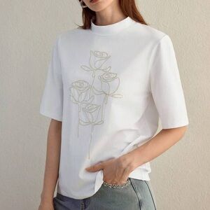 Elegant White Rose Embroidered Top